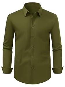 Beotyshow Mens Shirts Long Sleeve Casual Button Up Collar Polo Shirts Relaxed Fit Hawaiian Green (Medium)