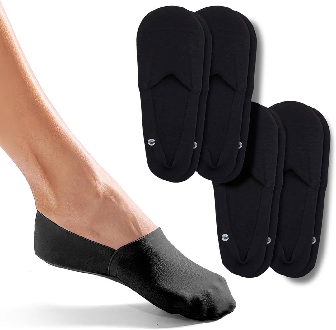 ONDO Organic No Show Cotton Socks Invisible, Non-Slip, Soft Comfortable Toe Men & Women 4-Pack (Black, Large)