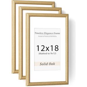 Natural Oak 12x18 Picture Frames Mat to 9x12 Picture Display Set of 3,Original Wood Handcrafted 12x18 Wooden Certificate Frame with Tempered Glass Graduation Family Wedding Photo Wall Mounted