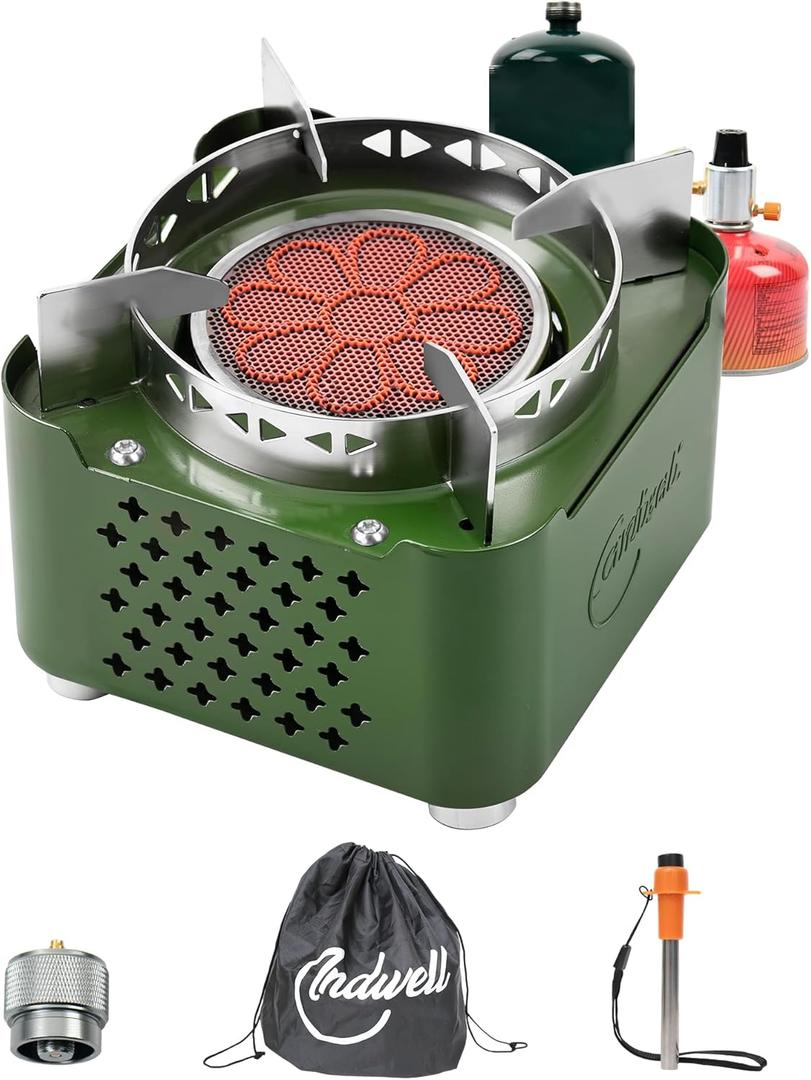 Indwell Infrared Propane Camping Stove - CSA Certified Portable Gas Stove with 23inch Extended Hose & Piezo Ignition, Windproof Single Burner for Backpacking, Hiking, Fishing & Emergency Preparedness