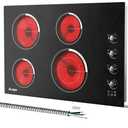 30 Inch Electric Cooktop - 4 Burner Built-in(29.13"x19.3") Ceramic Stove Top 6700W, 240V Electric Cooktop 30" Touch and Knob Control, Child Lock, Dual Ring, 99 Mins Timer, 220V Hard Wired