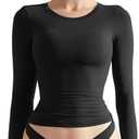 SUUKSESS Women Double Lined Fitted Basic T Shirts Crew Neck Long Sleeve Crop Top, Size M