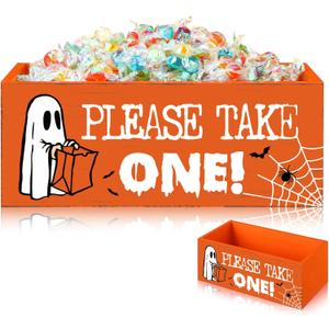 Sintuff Halloween Candy Bowl Wooden Funny Candy Dish Large Trick or Treat Dish Holders Wood Serving Pumpkin Orange Bowl Tableware for Halloween Holiday Party Tiered Tray Decorations(Take One)