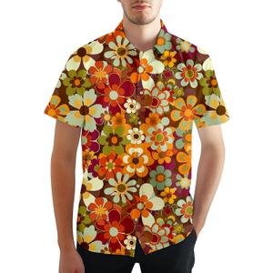 Funny Shirts for Men,Novelty Men's Hawaiian Shirts Short Sleeve Button Up Shirt Men Beach Outfit (XX-Large, Retro 70s Hippie Floral)