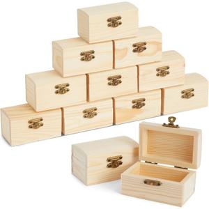 Bright Creations Baby Shower Decorations Mini Unfinished Wooden Treasure Boxes - 3.5 x 2.2 x 2 In, Brown, Pack of 12, Chest Style - Wooden Treasure Chest to Paint & Party Favors