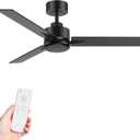 48 Inch Industrial Ceiling Fans without Lights Remote Control, 6-Speed, Reversible DC Motor, 3 Blades, Modern Indoor/Outdoor Ceiling Fan No Light for Patio Home Office, Black