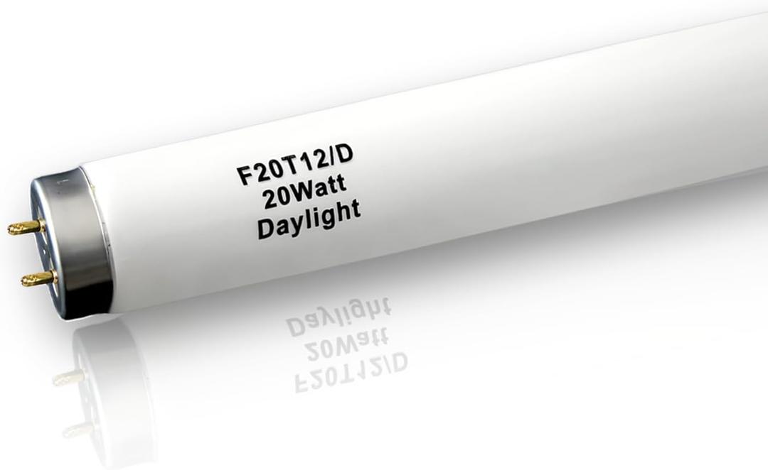 6 Pack 2FT F20T12/D Daylight Fluorescent Bulb, 24 Inch 6500K 20 Watt Full Spectrum Light, 1.5 Inch Diameter T12 Linear Tube, High Transparency CRI 85+