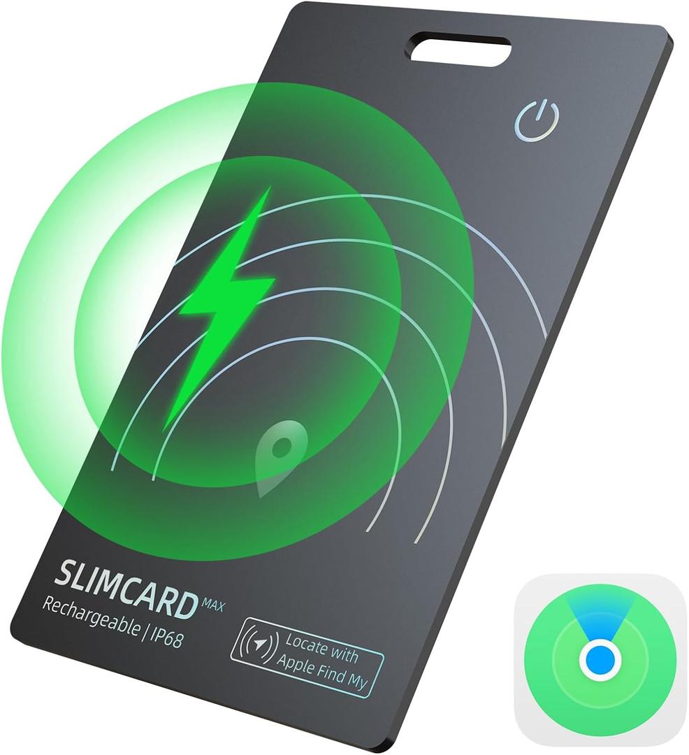 Bluetooth Wallet Tracker Card-1 Pack, 0.07 in Thin Rechargeable Wallet Finder Card Works with Apple Find My (iOS Only,Not for Android), iPhone Smart Card, Bluetooth Trackers for Passport, Purse, Bag (Black)