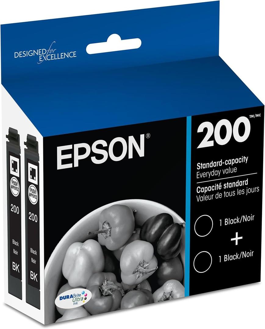 EPSON 200 DURABrite Ultra Ink Standard Capacity Black Dual Cartridge Pack (T200120-D2) Works with WorkForce WF-2520, WF-2530, WF-2540, Expression XP-200, XP-300, XP-310, XP-400, XP-410