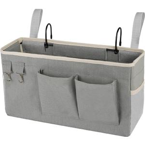 Bedside Storage Caddy/Bedside Hanging Storage Bag for Headboards Bunk Beds Dorm Rooms Book Phone Magazine Holder (Grey)