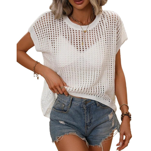 Crochet Tops for Women 2025 Summer Sweaters Lightweight Beach Vacation Clothes for Women Hollow Capsleeve Cute Tops S