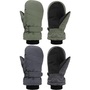 SATINIOR Kids Snow Mittens Waterproof Winter Ski Gloves Warm Thicken Snow Gloves for Girls Boys (3-5 Years, Green,Drak Grey)