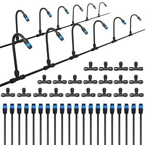 MIXC 20pcs 360° Adjustable Drip Irrigation Vortex Emitters for 1/ 4" Drip Irrigation Tubing, Only 20pcs Push-to-Connect Drip Emitters and Quick-Connect Three-Way Tubing Fittings