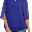 Neineiwu Womens Casual Scoop Neck Loose Top 3/4 Sleeve Chiffon Blouse Shirt Tops (Blue, M)