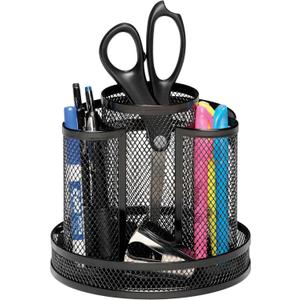 Rolodex Desk Organizer, Rotating Office Supply Caddy, Mesh Black (6.5" x 6.5" x 6.25") - Spinning Pencil Holder, Teacher Essentials