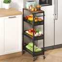 Slim Storage Cart 4 Tier Fruit and Vegetable Baskets for Kitchen Small Space, Narrow Laundry Cart on Wheels with Wooden Top and Metal Handle for Pantry, Bathroom, Laundry Room (16.7"Dx9.1"Wx34"H)