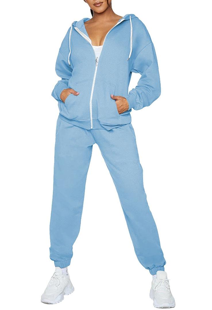Fixmatti Women Sweatsuit 2 Piece Tracksuit Full Zipper Hoodie Sweatshirt Sweatpants Matching Sweat Sets with Pocket Light Blue M