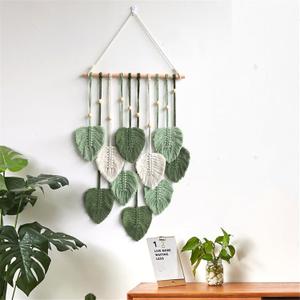 MSFENG Wall Hanging Decor Leaves Tapestry Boho Wall Decor Woven Feather Handmade Yarn Tassels Woven Wall Art Decorations for Nursery, Bedroom, Living Room, Apartment Home Backdrop, LightGreen 