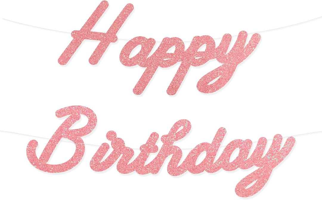 HOUSE OF PARTY Happy Birthday Banner | Cursive Happy Birthday Sign for Decor, Backdrop | Paper Banner for Party Decoration (Pink)