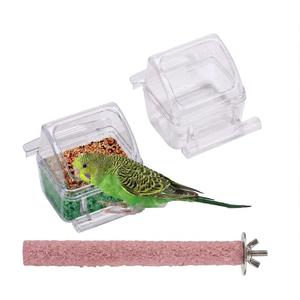 IBWell 2 Pack Clear Water Bowl and Food Container - Bird Cage Feeder With Perch for Parakeets - No Mess Design