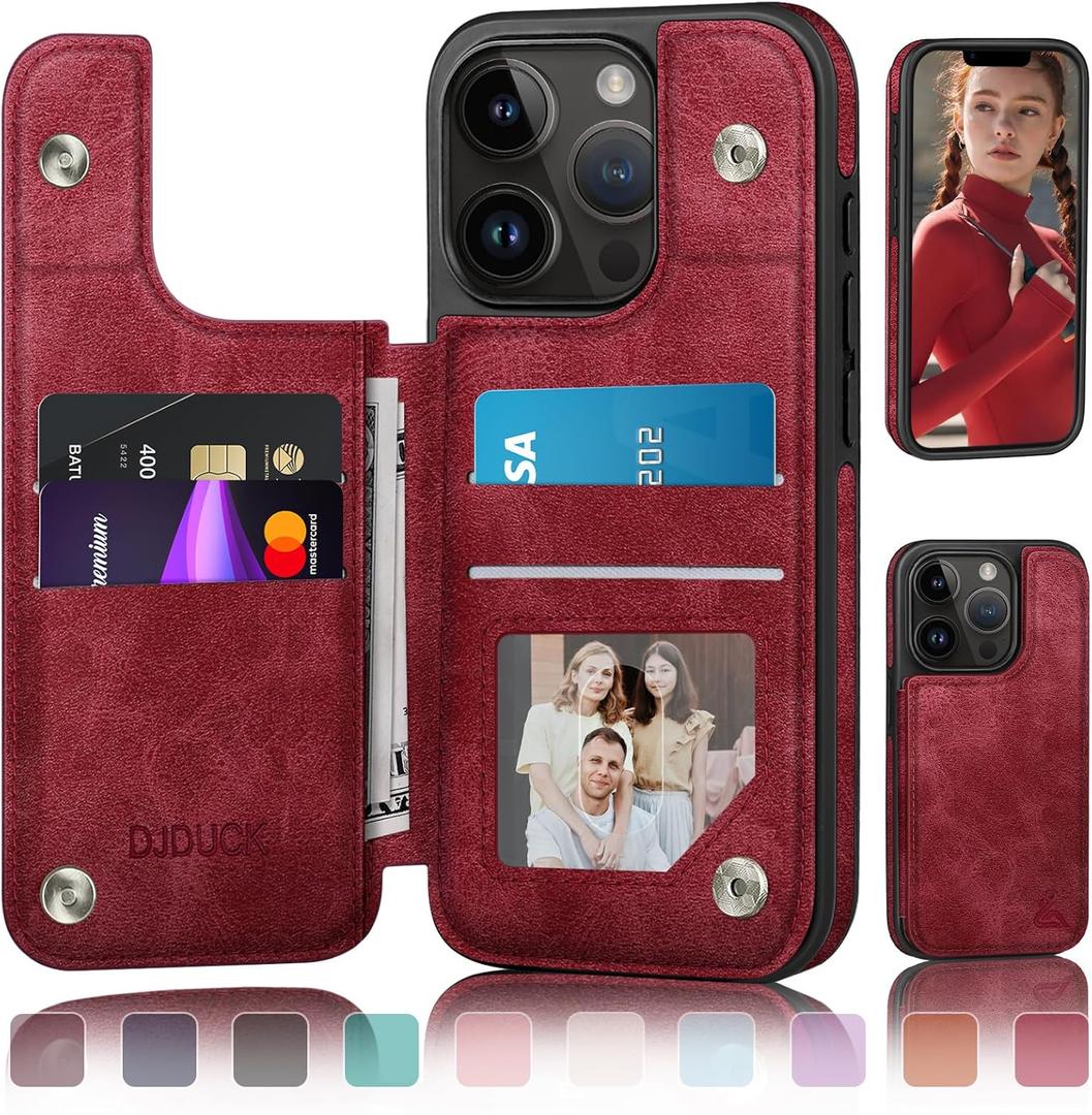 DJDUCK Designed for iPhone 13 Pro Case Wallet with Card Holder, [Magnetic Clasp Cover] [RFID Blocking Leather Protection] Shockproof Women Men Cases 6.1 Inch for Apple 13 Pro Red