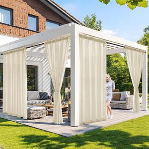 MIULEE Cream Beige Privacy Outdoor Curtains Waterproof Non-See-Through Semi Sheer 2 Panels Set Elegant Rod Pocket for Patio, Porch, Pergola, Cabana, Gazebo, 52 X 96 Inch Long