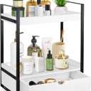 2-Tier Wooden Counter Shelf with Drawer, Vanity Tray for Organization and Decor, Countertop Organizer for Bathroom and Kitchen (White)