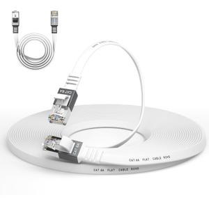 Cat 6a Ethernet Cable 25 Ft,Durable Flat Internet Network LAN Cable with 1.5Ft Short Patch Cord, Slim High Speed Gigabit Computer Wire with RJ45 Connectors, Faster Than Cat6/Cat5e/Cat5 Cable - White