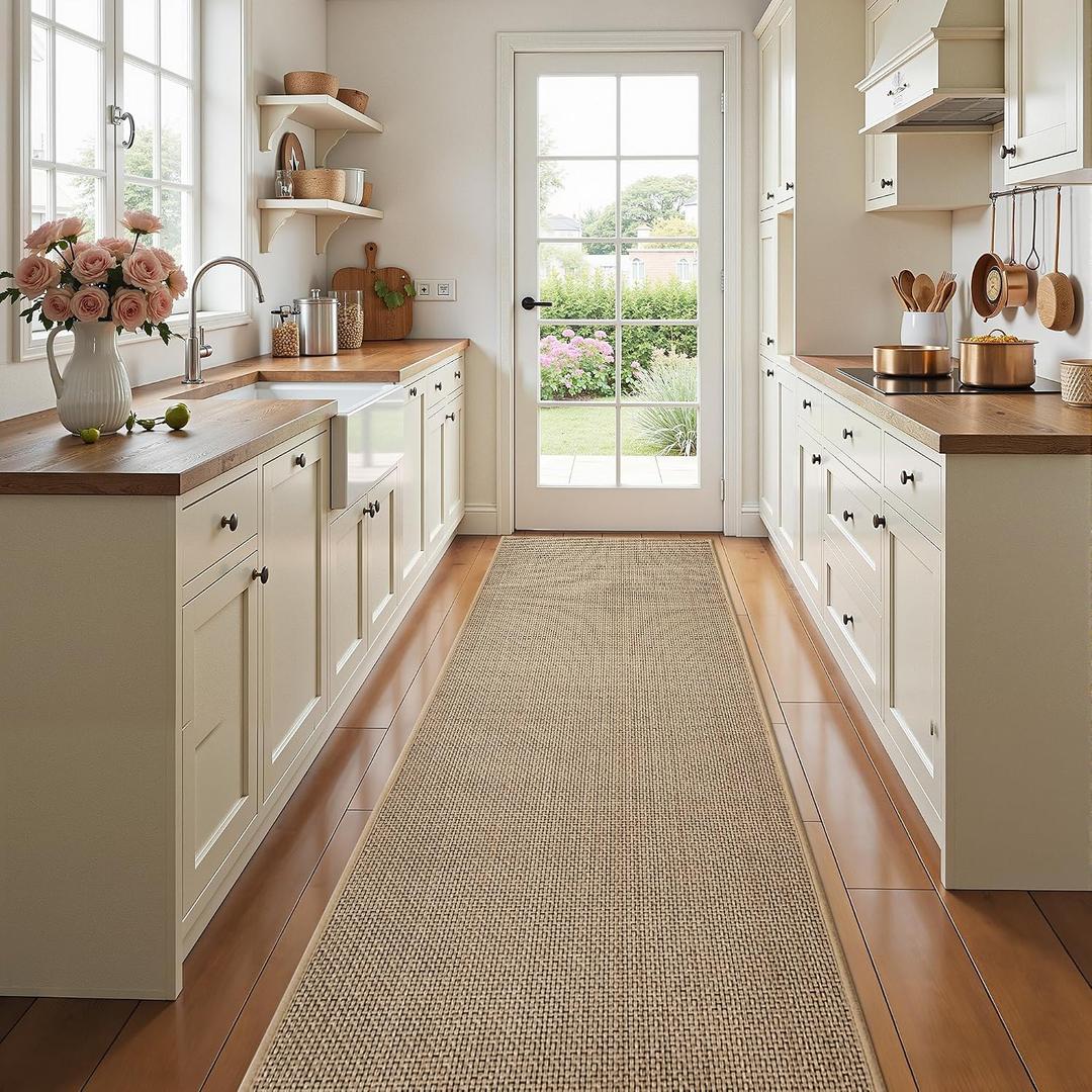 AIMPEAK Kitchen Rugs Non Slip Washable 24x60, Cushioned Rugs for Kitchen Floor, Absorbent Runner Rug Comfort Mats with Rubber Backing for Kitchen, Hallway, Office, Home Beige, 24"x60"