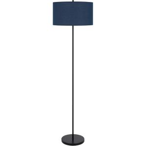 Benjara Sie 59 Inch Floor Lamp, Linen Shade, Round Base, Metal Pole, Black and Navy Blue