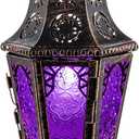 NEEDOMO Halloween Decorative Indoor Hanging Moroccan Lantern, 13.5'' Vintage Metal Candle Holder with 14.8" Chain, Ramadan Lanterns Decorative Indoor Outdoor for Home, Table, Patio, Porch (Purple)