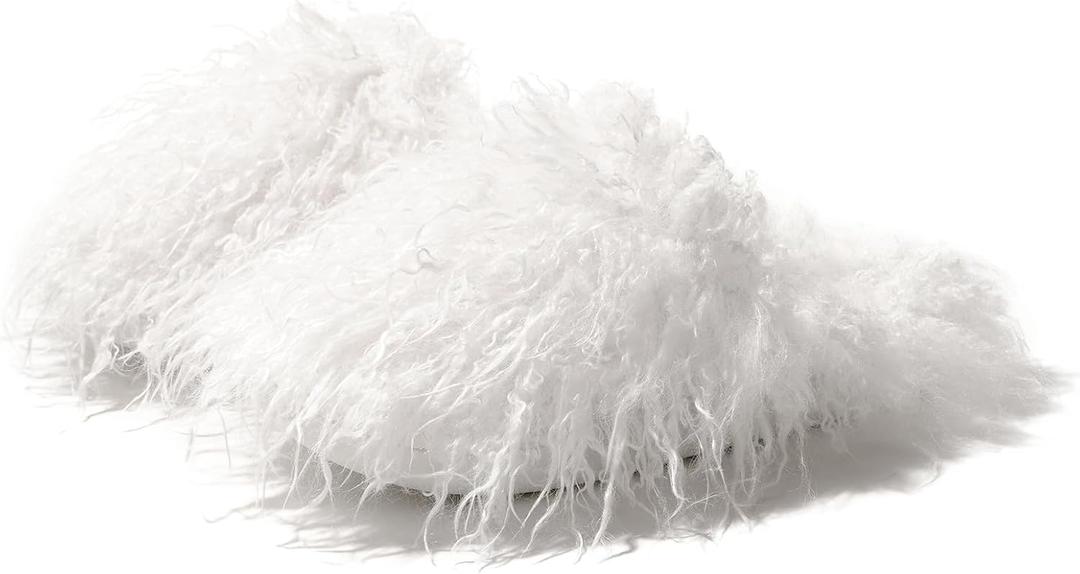 Fuzzy Plush Women's House Slipper Cozy Non-slip Bedroom Slipper for Women Furry Indoor Outdoor House Shoes (6-7, White)