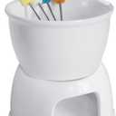 Tebery Fondue Set with 4 Color Forks, Premium Tea Light Porcelain Melting Pot for Cheese, Chocolate and Tapas - White