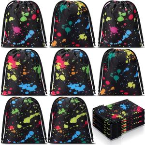 Sweetude 24 Pcs Neon Drawstring Bags Small Neon Glow in the Dark Party Favor Gift Treat Drawstring Backpack Birthday Decor Supplies for Baby Shower Candy Goodie Reward Prize 7.09 x 5.12 inch/18 x 13cm