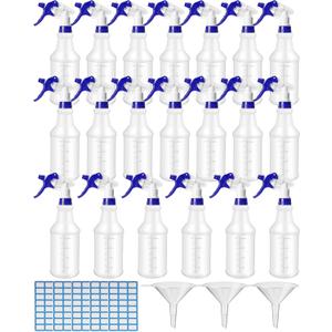 Eccliy 20 Pack 16oz Empty Spray Bottles, Leakproof Cleaning Bottles with Measurement and Adjustable Nozzle for Housekeeping, Commercial Use(Cylinder,Blue Spray Head)