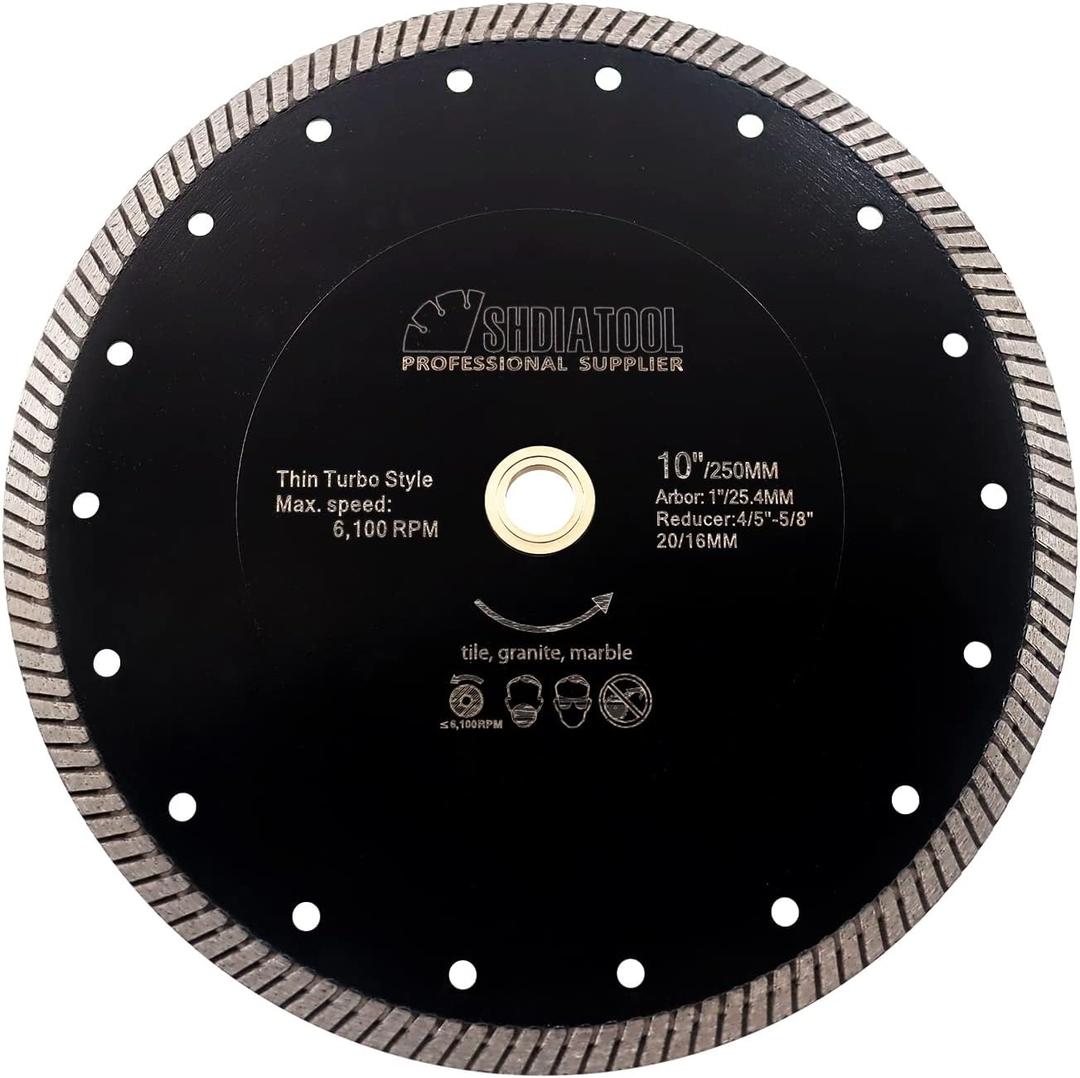 SHDIATOOL Diamond Turbo Blade 10 - Inch Super Thin Cutting Disc for Porcelain Ceramic Tile Granite Dia 250mm