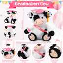 Chalyna 10 Inch Graduation Season Cow Plush Stuffed Animal Cow with Hat, Diploma and Sash, Graduation Gift Decoration for Friend Relatives Party(Pink)
