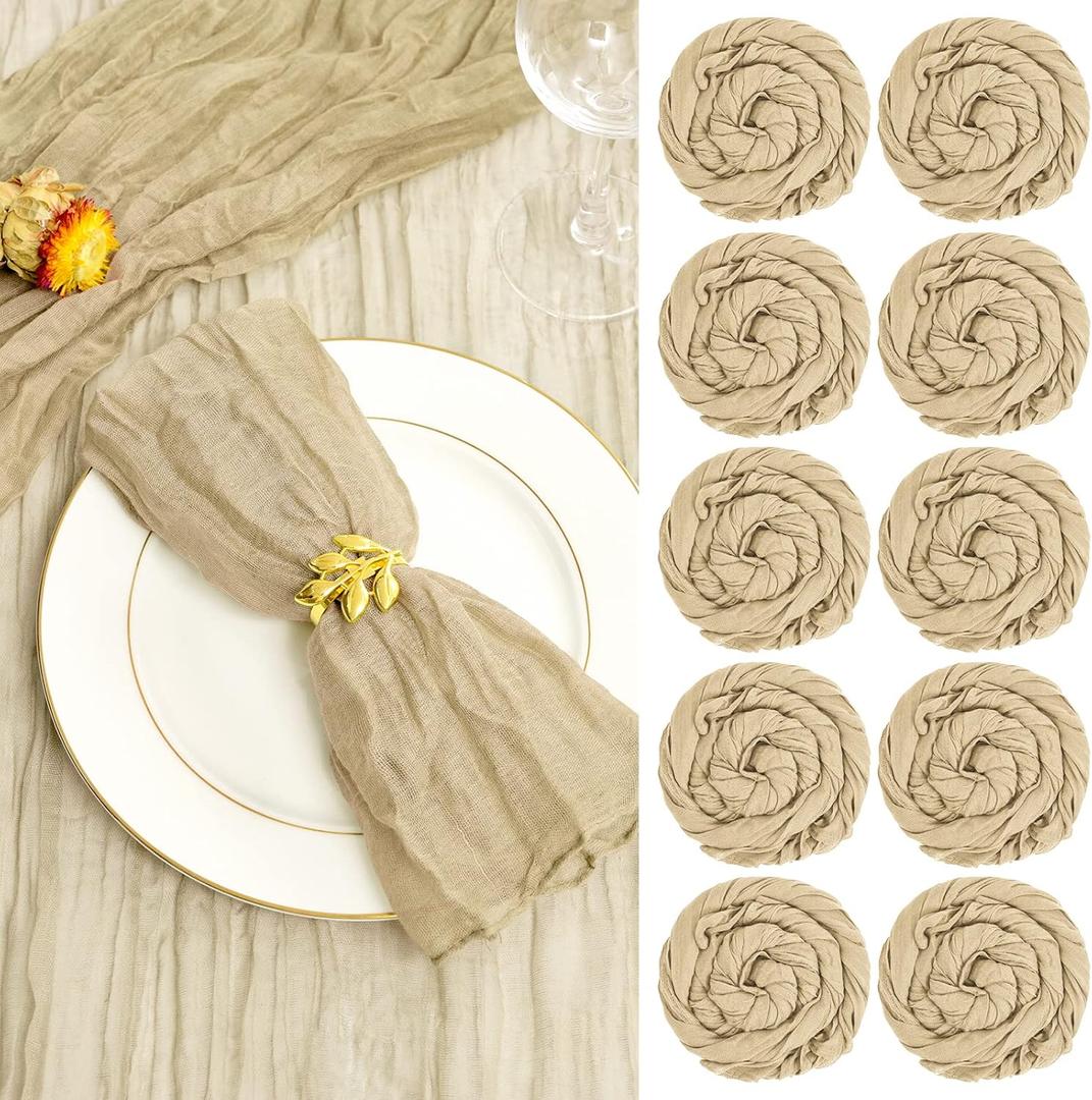 fani 100 Pack Gauze Cheesecloth Napkins Wrinkled Table Napkins Soft Cotton Cloth Napkins Rustic Decorative Napkins for Weddings Party Dinner Table Everyday Use, 20 x 20 Inch (Beige)