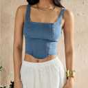 SHENHE Women's Denim Tank Top Sleeveless Square Neck Backless Slim Fit Y2k Crop Top (Blue, M)