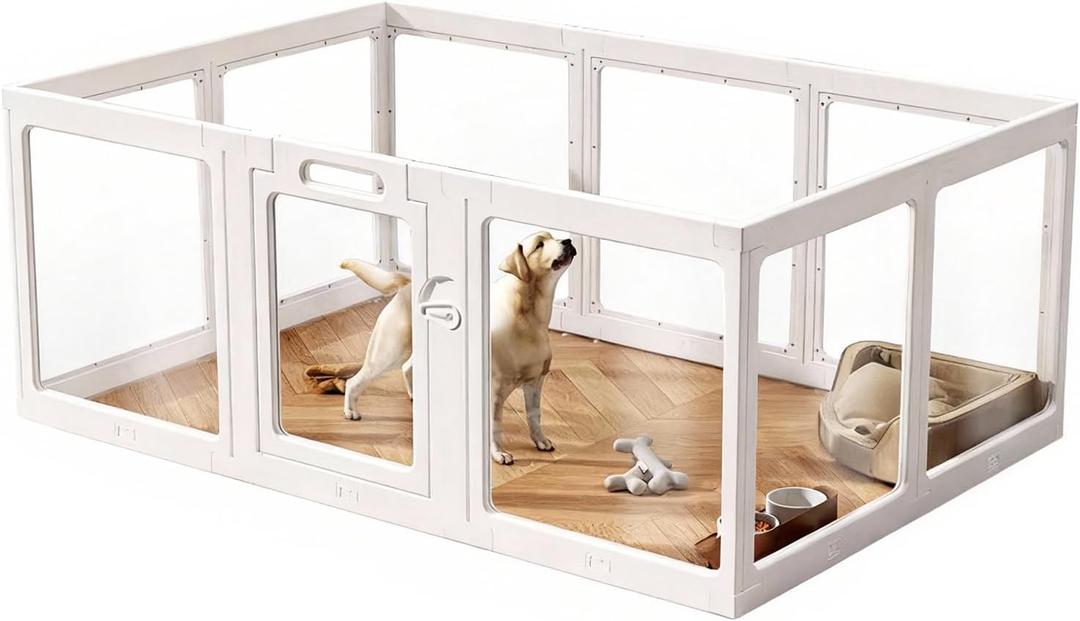 Clear Acrylic Dog Playpen with Door,23.6" Puppy Playpen,Easy Assemble Pet Fence for Puppies/Small Dog Play Pen Indoor (White, 23.6"&40", 4 PC(Fence))