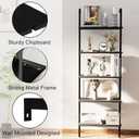 aboxoo Ladder Shelf Open 5-Tier Bookshelf Wall-Mounted Black Wood Bookcase Storage Rack Open Industrial Modern Plant Stand Utility Organizer Bookcase Metal Frame Furniture Office Bedroom