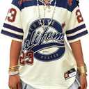 Women's Jersey Shirts Graphic Color Block Racing T Shirt Short Sleeve Crewneck Preppy Tee Tops Vintage Y2K Clothes (5X-Large Plus, Beige)