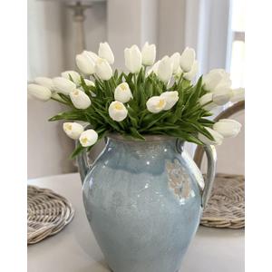 Beferr 10pcs White Tulips Artificial Flowers Faux Silk Tulip Real Touch Tulip Fake Flowers Bouquets Arrangements for Mothers Day Spring Easter Wedding Flowers Gifts Home Table Decor