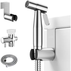 Arofa Handheld Toilet Bidet Sprayer for Toilet-Adjustable Water Pressure Control with Bidet Hose for Feminine Wash, Stainless Steel Brushed Nickel Bidet Faucet Cloth Diaper for Baby Wash