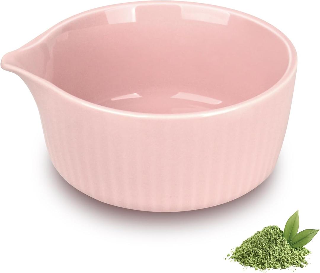 Traditional Matcha Bowl with Spout, Ceramic Matcha Tea Bowl (Chawan), Matcha Mixing Bowl for Whisking Matcha, Pink