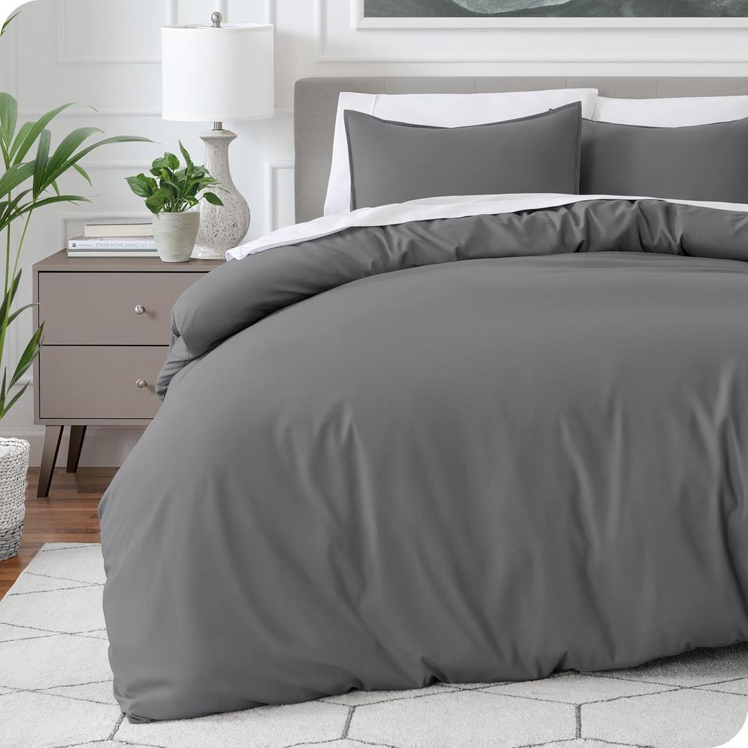 Bare Home Bedding Duvet Cover Queen Size - Premium 1800 Super Soft Duvet Covers Collection - Lightweight, Cooling Duvet Cover - Soft Breathable Bedding (Queen, Grey) (04 - Grey (No Comforter))