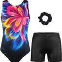 MODAFANS Gymnastics Leotards for Girls Sparkly Dance Unitards Biketards Black Activewear for Girls 4-13Years (10-11 Years, Dazzling Flower Set)
