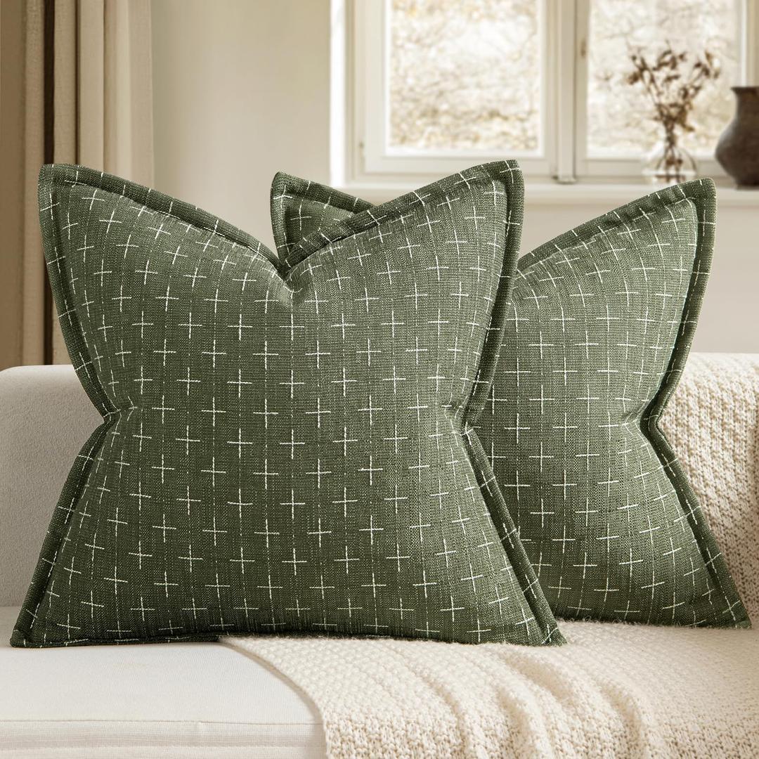 MIULEE Decorative Burlap Linen Throw Pillows Covers 18x18 Inch Olive Green Spring Vintage Couch Pillow Covers Modern Farmhouse Pillowcase Woven Textured Cushion Cases for Sofa Bed Livingroom