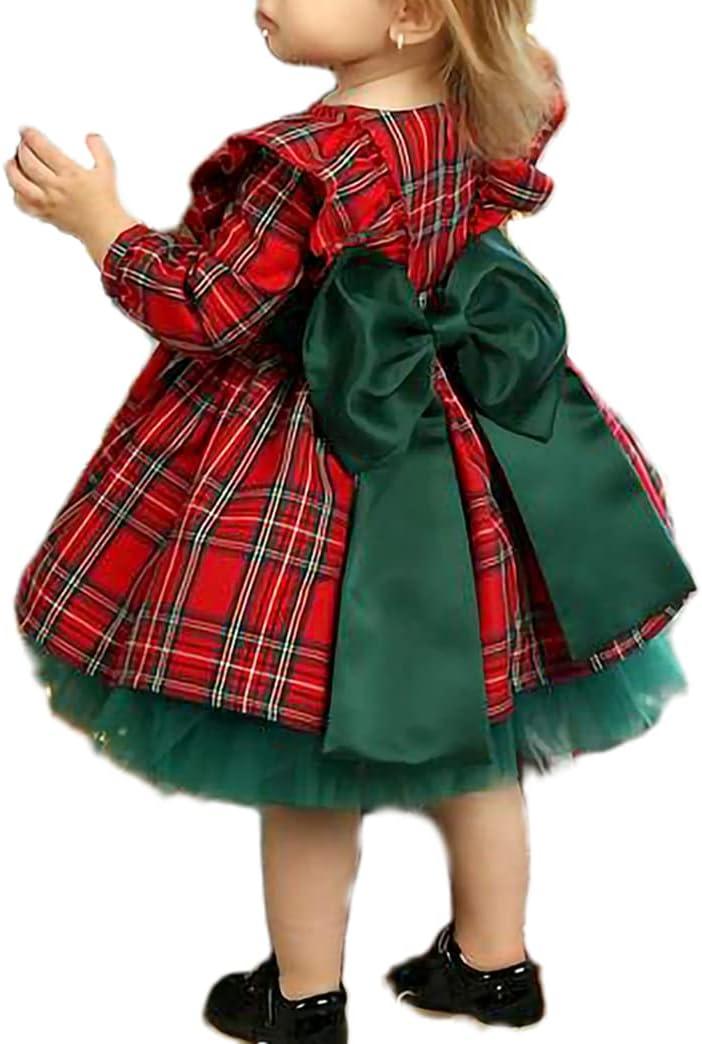 Toddler Baby Girl Christmas Dress Buffalo Plaid Tulle Tutu Skrit Princess Dress Xmas Clothes Outfit for Kids 3M-7T (2-3T)