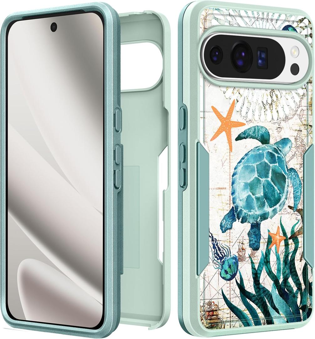 for Google Pixel 10 Pro XL Case - Women Cute Girls Cover Kawaii Girly Aesthetic Unique Design Turtles Heavy Duty Protective Shockproof Military Grade for Google Pixel 10 Pro XL Phone Case, Cute Turtles